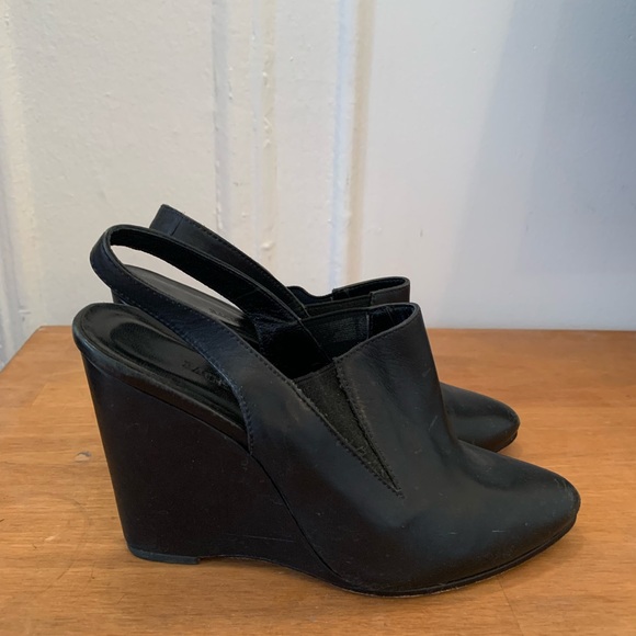 Rachel Comey Black Leather Slingback 4.5 Inch Wedge Heel Shoes Size 8 - Picture 2 of 6